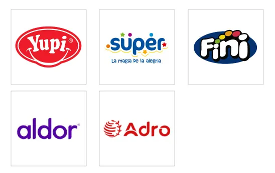 Logos de las marcas de snacks y dulcería que distribuye B&B